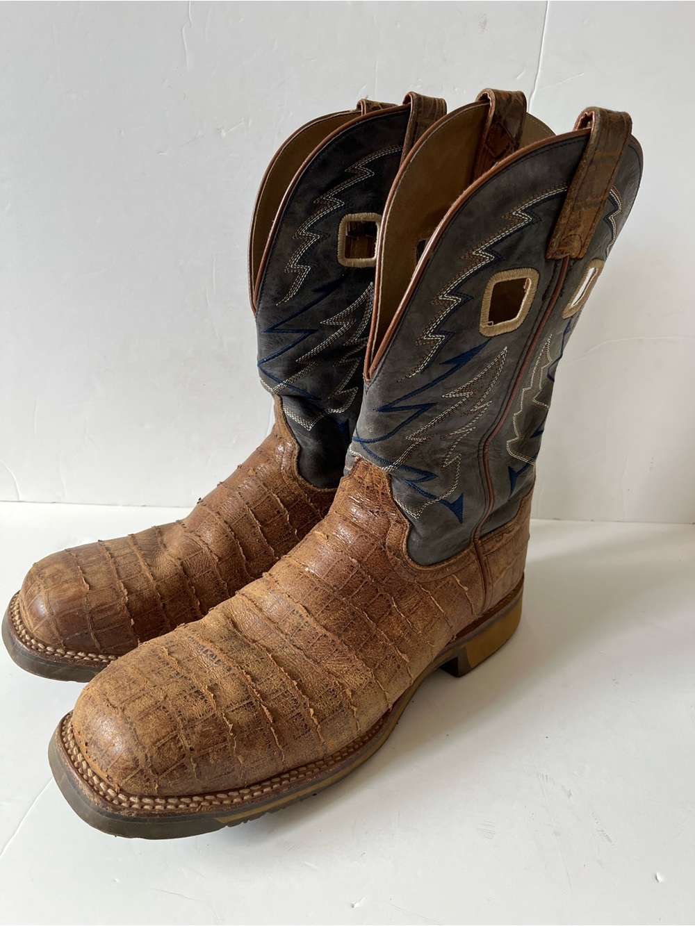 Double H Brown gray Leather Steel Toe Square Toe work Cowboy Boots size 11.5D